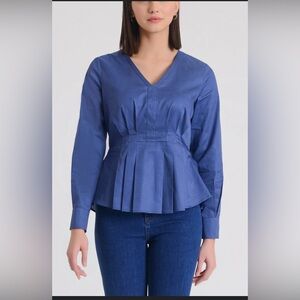 NWOT Harshman Mila Indigo Blue Cotton Peplum Size Medium